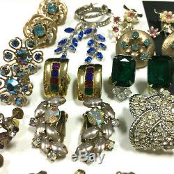 Better Vintage Rhinestone Clip Earring LOT, Glass Silver/Gold 25 Pair QQ157zz