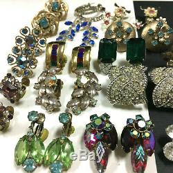 Better Vintage Rhinestone Clip Earring LOT, Glass Silver/Gold 25 Pair QQ157zz