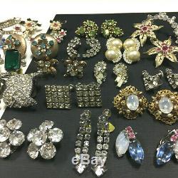 Better Vintage Rhinestone Clip Earring LOT, Glass Silver/Gold 25 Pair QQ157zz