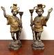 Blackamoor Antique Pair Bronze Candle Holder 16 Statue With Torch Heavy Vintage