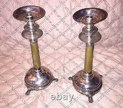 CAMUSSO PAIR OF VINTAGE STERLING SILVER CANDLE STICKS WithGREEN ONYX 12 1/2 TALL