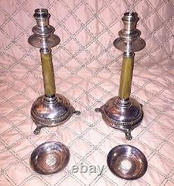 CAMUSSO PAIR OF VINTAGE STERLING SILVER CANDLE STICKS WithGREEN ONYX 12 1/2 TALL