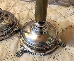 CAMUSSO PAIR OF VINTAGE STERLING SILVER CANDLE STICKS WithGREEN ONYX 12 1/2 TALL