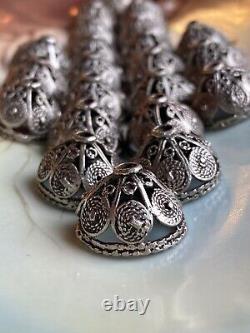 CAP20 Vintage Yemen Bowsani Silver Filigree Bead Caps 18 mm (7 Pairs)
