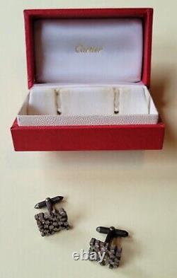 CARTIER Vintage 1970s Sterling Silver MENS CUFF LINKS & Original Box