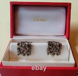 CARTIER Vintage 1970s Sterling Silver MENS CUFF LINKS & Original Box