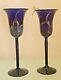 Correia Pair Of Wine Goblets Cobalt Blue W Silver & Gold Design 10 Vintage 1980