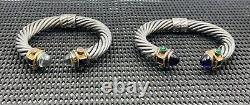 Cellini Vintage Pair Sterling Silver & 18k Gold Amethyst 10mm Cable Bracelets