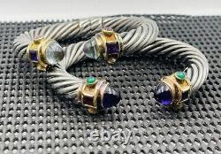 Cellini Vintage Pair Sterling Silver & 18k Gold Amethyst 10mm Cable Bracelets