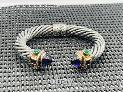 Cellini Vintage Pair Sterling Silver & 18k Gold Amethyst 10mm Cable Bracelets