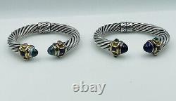 Cellini Vintage Pair Sterling Silver & 18k Gold Amethyst 10mm Cable Bracelets