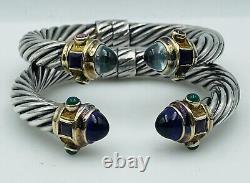 Cellini Vintage Pair Sterling Silver & 18k Gold Amethyst 10mm Cable Bracelets
