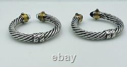 Cellini Vintage Pair Sterling Silver & 18k Gold Amethyst 10mm Cable Bracelets
