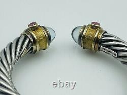 Cellini Vintage Pair Sterling Silver & 18k Gold Amethyst 10mm Cable Bracelets