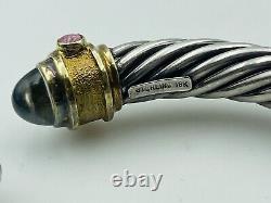 Cellini Vintage Pair Sterling Silver & 18k Gold Amethyst 10mm Cable Bracelets