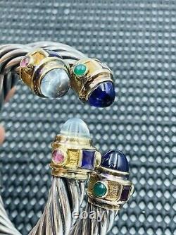 Cellini Vintage Pair Sterling Silver & 18k Gold Amethyst 10mm Cable Bracelets