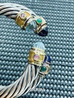 Cellini Vintage Pair Sterling Silver & 18k Gold Amethyst 10mm Cable Bracelets