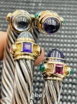 Cellini Vintage Pair Sterling Silver & 18k Gold Amethyst 10mm Cable Bracelets