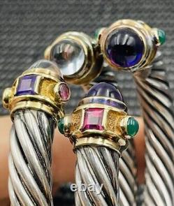 Cellini Vintage Pair Sterling Silver & 18k Gold Amethyst 10mm Cable Bracelets