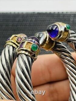 Cellini Vintage Pair Sterling Silver & 18k Gold Amethyst 10mm Cable Bracelets