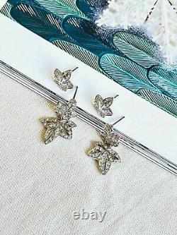 Christian Dior Vintage 1990s Maple Leaf Faux Crystals Pierced Earrings 2 Pair