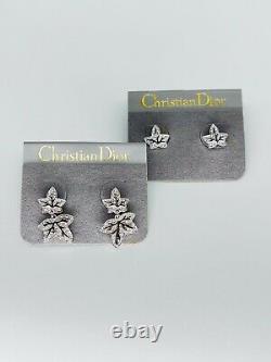 Christian Dior Vintage 1990s Maple Leaf Faux Crystals Pierced Earrings 2 Pair