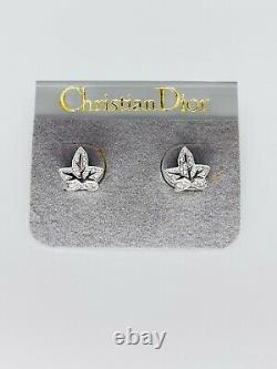 Christian Dior Vintage 1990s Maple Leaf Faux Crystals Pierced Earrings 2 Pair