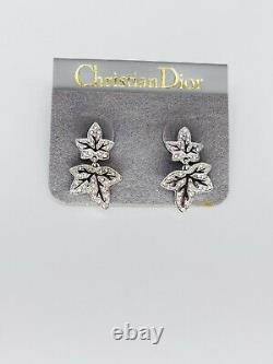 Christian Dior Vintage 1990s Maple Leaf Faux Crystals Pierced Earrings 2 Pair