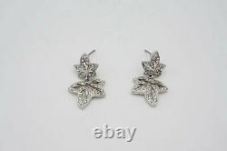 Christian Dior Vintage 1990s Maple Leaf Faux Crystals Pierced Earrings 2 Pair