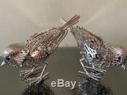 Christofle LUMIERE D'Argent Vintage Silver Pair Of Sparrow Bird Sculptures