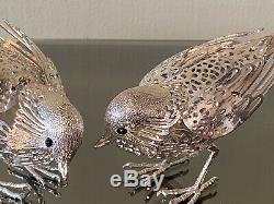 Christofle LUMIERE D'Argent Vintage Silver Pair Of Sparrow Bird Sculptures