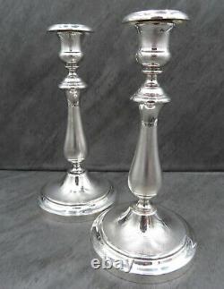 Christofle Silver Plated Candlesticks Pair Guilloche Engraving ALBI Art Deco