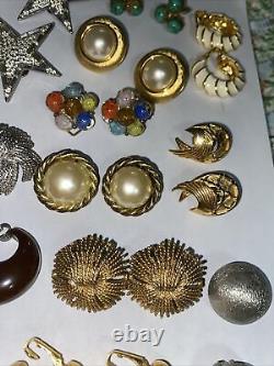 Clip On Earrings Lot Of 15 Pair All Signed Vintage