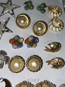 Clip On Earrings Lot Of 15 Pair All Signed Vintage