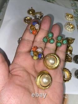 Clip On Earrings Lot Of 15 Pair All Signed Vintage