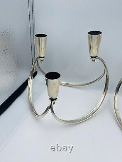 Cohr Hans Bunde Denmark Vintage Pair Sterling Silver Modernist Candlesticks