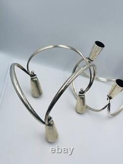 Cohr Hans Bunde Denmark Vintage Pair Sterling Silver Modernist Candlesticks