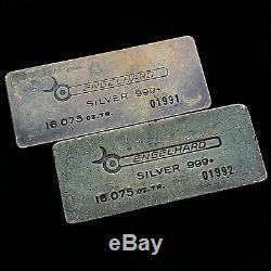 Consecutive Pair of Vintage Engelhard Half Kilo Silver Bars w Original Boxes