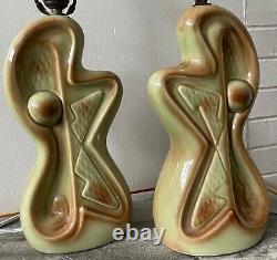 Cool Pair Vintage 1950s Atomic Era Biomorphic Ceramic Lamps Mid Century Modern