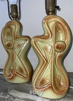 Cool Pair Vintage 1950s Atomic Era Biomorphic Ceramic Lamps Mid Century Modern