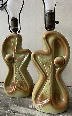 Cool Pair Vintage 1950s Atomic Era Biomorphic Ceramic Lamps Mid Century Modern