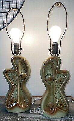 Cool Pair Vintage 1950s Atomic Era Biomorphic Ceramic Lamps Mid Century Modern