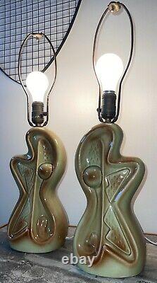 Cool Pair Vintage 1950s Atomic Era Biomorphic Ceramic Lamps Mid Century Modern