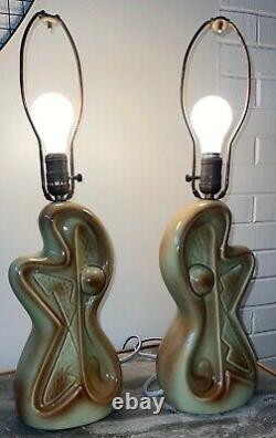 Cool Pair Vintage 1950s Atomic Era Biomorphic Ceramic Lamps Mid Century Modern