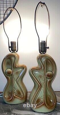 Cool Pair Vintage 1950s Atomic Era Biomorphic Ceramic Lamps Mid Century Modern