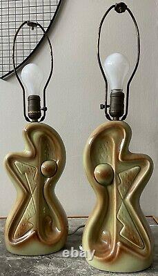 Cool Pair Vintage 1950s Atomic Era Biomorphic Ceramic Lamps Mid Century Modern