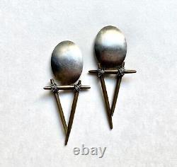 Cool Postmodern Studio Made Sterling Silver & Bronze Earrings, 1992 Vintage Clip