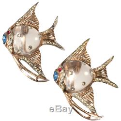 Coro 1940s Angel Fish Jelly Belly Pin Clips Brooch Pair Vintage Sterling Silver