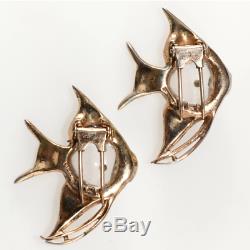 Coro 1940s Angel Fish Jelly Belly Pin Clips Brooch Pair Vintage Sterling Silver