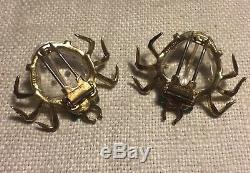 Coro Pair Vintage Sterling Silver Rhinestone Ladybug Jelly Belly Clip Pins